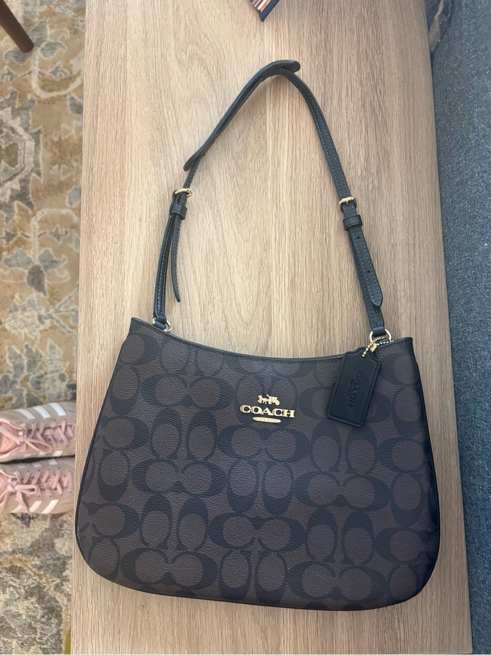 Coach Brown Logo-Print Shoulder Bag with Gold Hardware